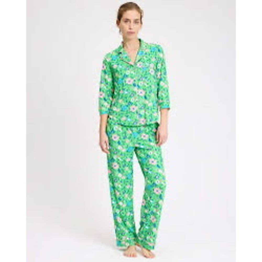 Kate Spade Floral Pajama Set – Green Button-Up Top & Pants - Picture 2 of 11